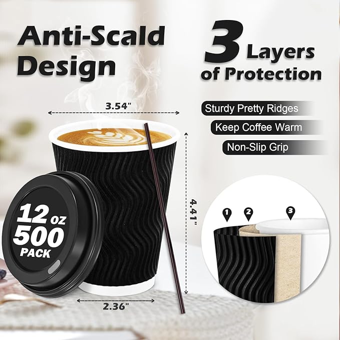Lamosi 12 oz Disposable Coffee Cups - Image 2