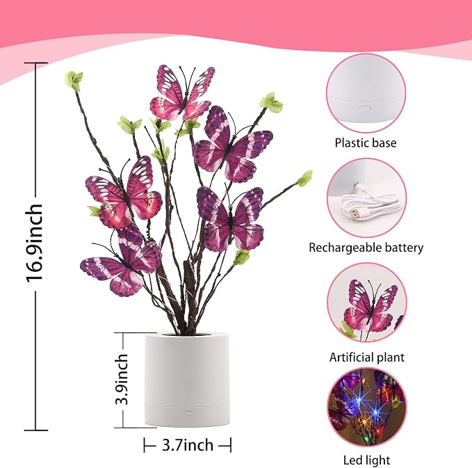 WSYEAR Birthday Gifts for Women, Butterfly Led Lamp Mothers Day Valentines Day - Image 3