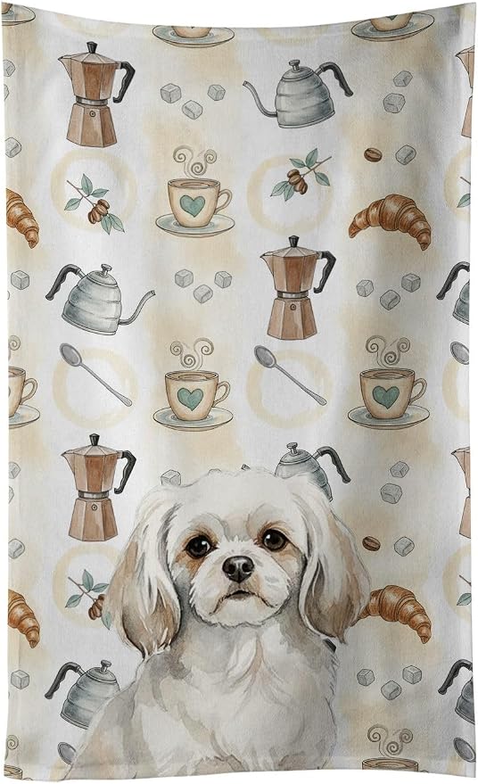 Caroline's Treasures White Tibetan Spaniel Coffee Bar Kitchen Towel Velour by CarolinesTreasures