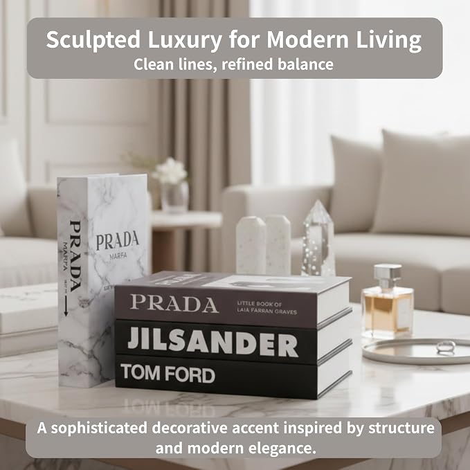 PROBENEX 4 Pcs Decorative Books | Faux Marble Cardboard Coffee Table Decor | - Image 6