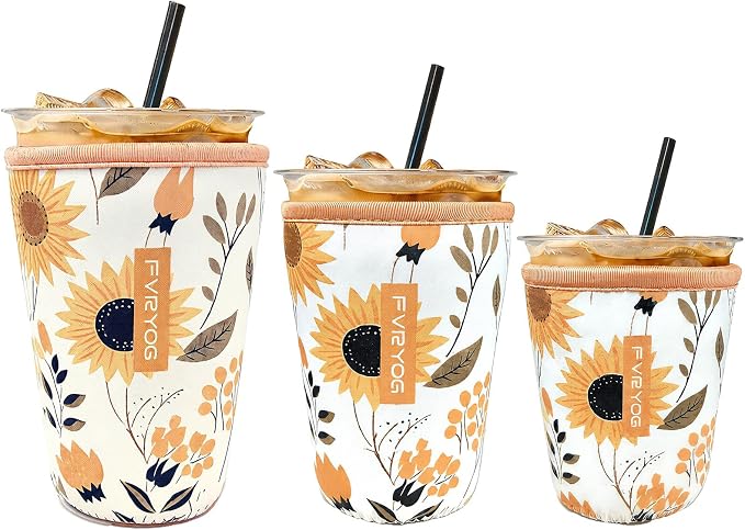 3 Pack Reusable Insulated Neoprene Iced Coffee Sleeves & Coffee Cup Holder by Fvryog