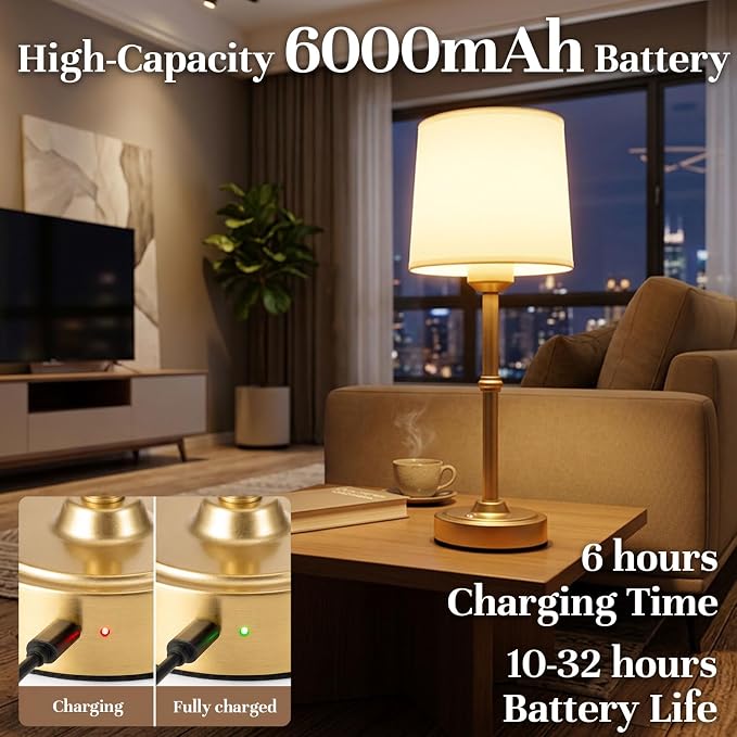 FenFud Cordless Table Lamp, 6000mAh Rechargeable Dimmable, stepless touch - Image 2