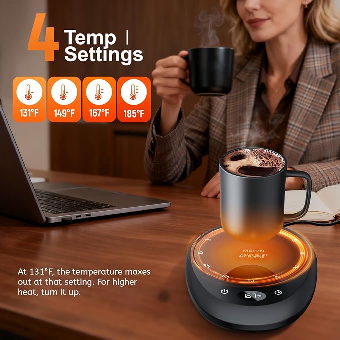 MEION Coffee Mug Warmer for Desk, Coffee Cup Warmer, 4 Temp Settings & 1-12H - Image 2
