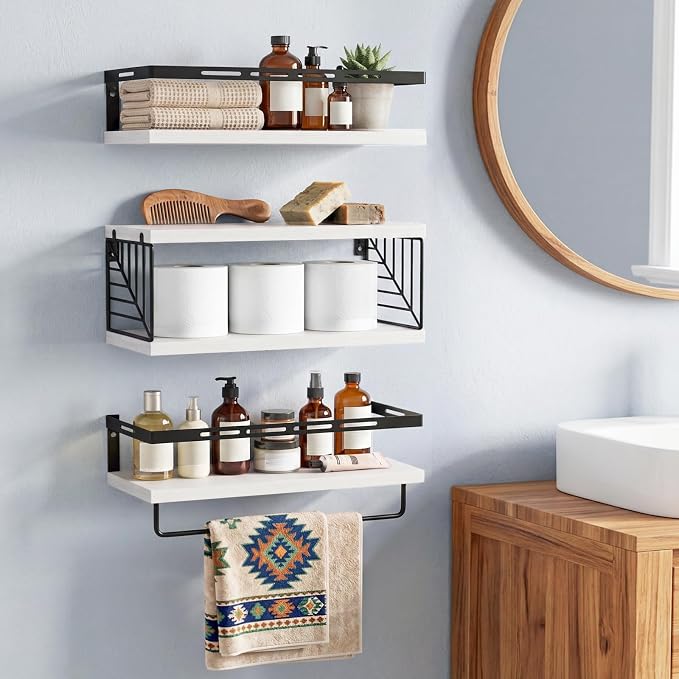 Fixwal Wall Mounted Bathroom Shelves Over Toilet, Rustic Wood Floating Shelves - Image 5