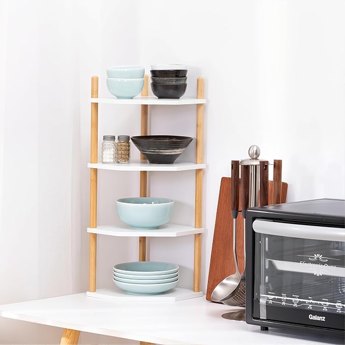 4-Tier Expandable Bamboo Corner Shelf - Image 2
