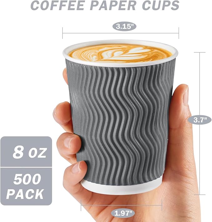 Clawsoff 500 Pack 8 oz Paper Coffee Cups, Disposable Insulated Coffee Cup 8oz - Image 2