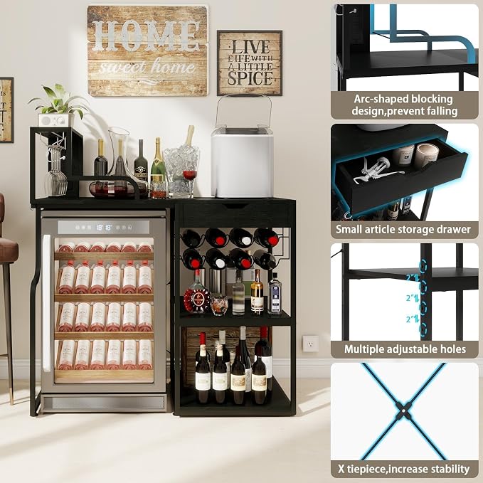 PUNCIA Wine Bar Cabinet with Mini Fridge Space & Outlet Pull-Out Drawer | - Image 4