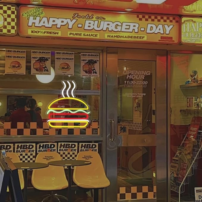 Burgers Neon Sign for Wall Decor Dimmable Hamburger Led Neon Light Business - Image 3