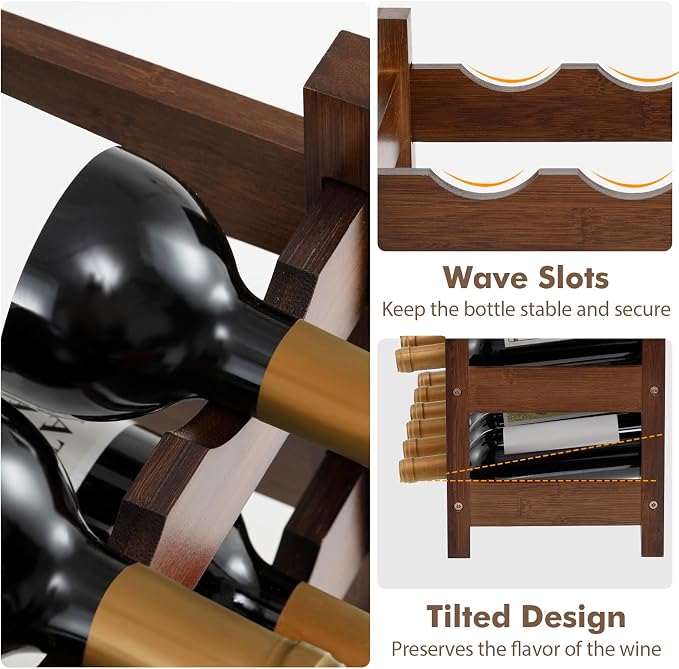Giantex Bamboo Wine Rack, 3-Tier 18 Bottle Wine Storage Cabinet Shelf, Small - Image 4