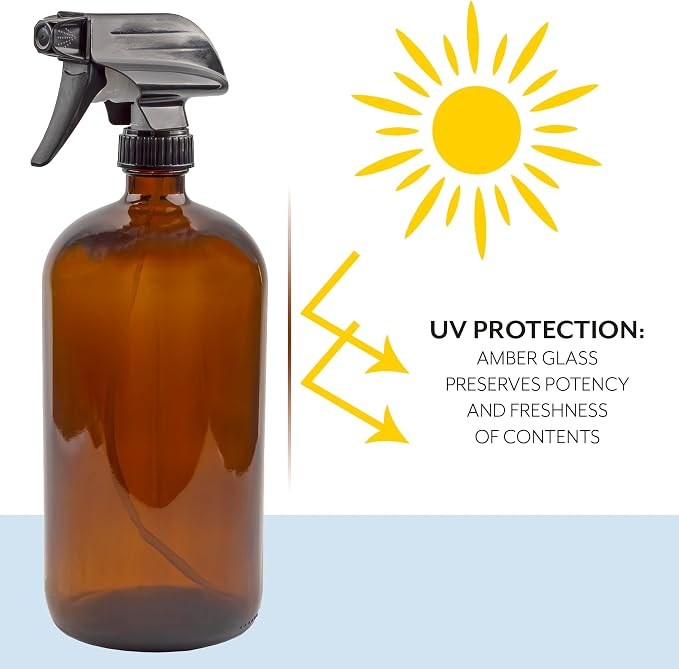 Cornucopia Brands 32oz Amber Glass Spray Bottles Brown Bottles w/ 3-Setting - Image 5