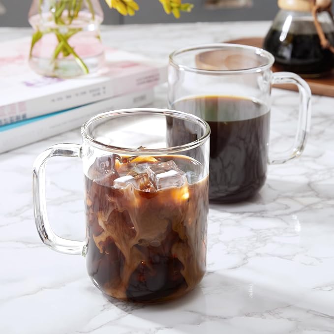 Glass Coffee Mugs, 24 oz Ice coffee cups, Large Clear Tea Cups Set of 2 - Image 4