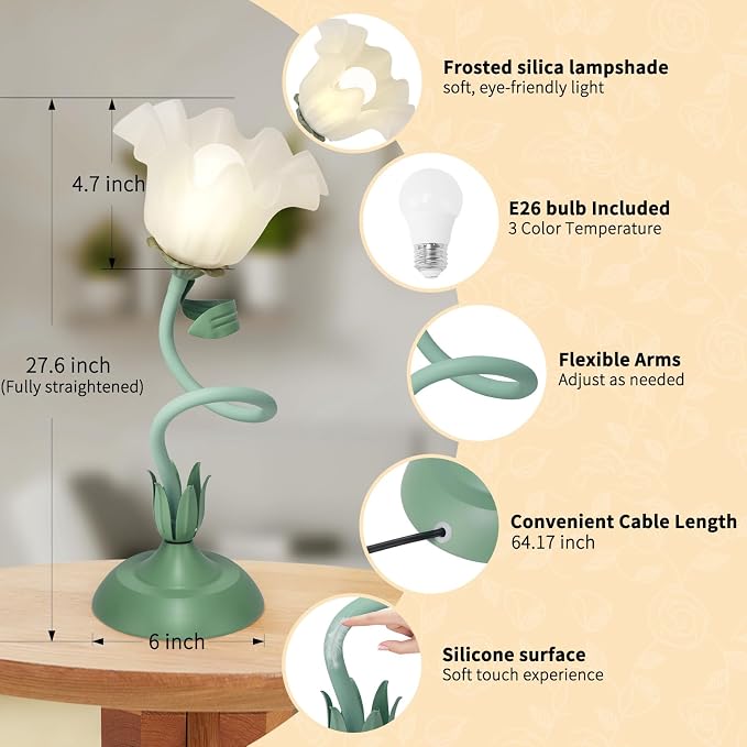 Cute Flower Desk Lamp, 3 Color Temperature Table Lamp - Image 4
