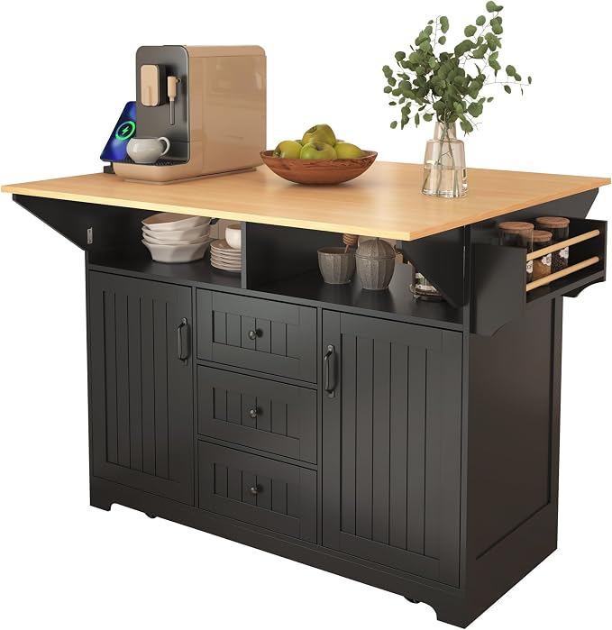 Large Kitchen Island Cart with 2 Drop Leaf, Mobile Dining Table with Storage - Image 3