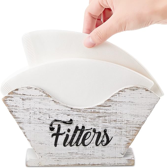 Juexica Farmhouse Cone Coffee Filter Holder Storage number 4 Rustic Wood Holder by Juexica