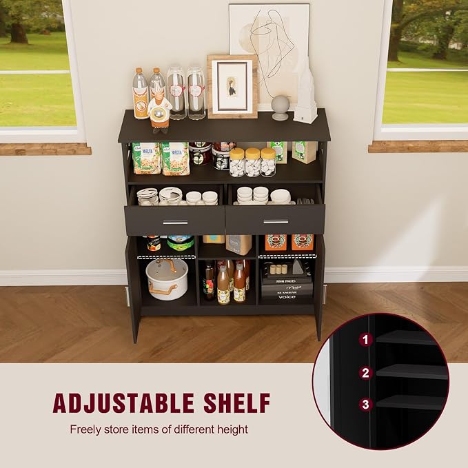 Coffee Bar Cabinet with Storage, 2 Doors and Adjustable Shelves, Freestanding - Image 4