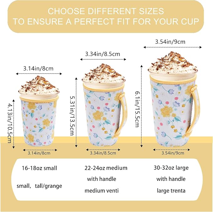 3-Piece Reusable Insulated Iced Coffee Sleeves Fits 16–32 oz cold drinks | iced - Image 4