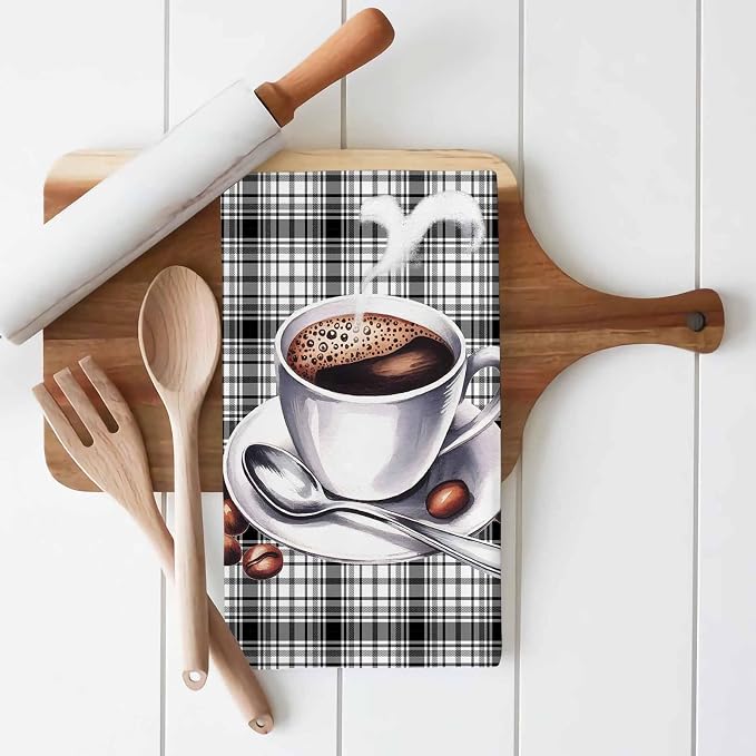 Kitchen Towels Nostalgia Coffee Absorbent Tea Towel Soft Hand Dish Towel Black - Image 9