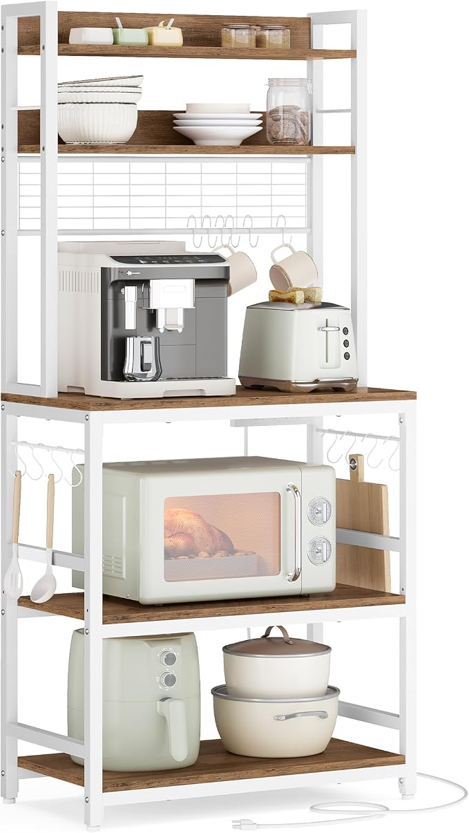 VASAGLE Bakers Rack with Power Outlet, Microwave Stand, Kitchen Tall Utility by Unknown