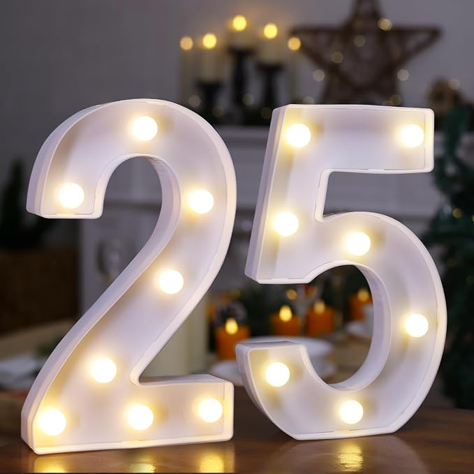 25th Birthday Decoration Light Up Letters, Battery Powered LED Numbers Marquee by TEHIBIEN