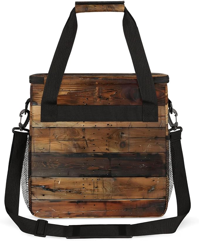 Farmhouse Brown Wooden Coffee Maker Carring Bag, Large Insulated Storage - Image 5