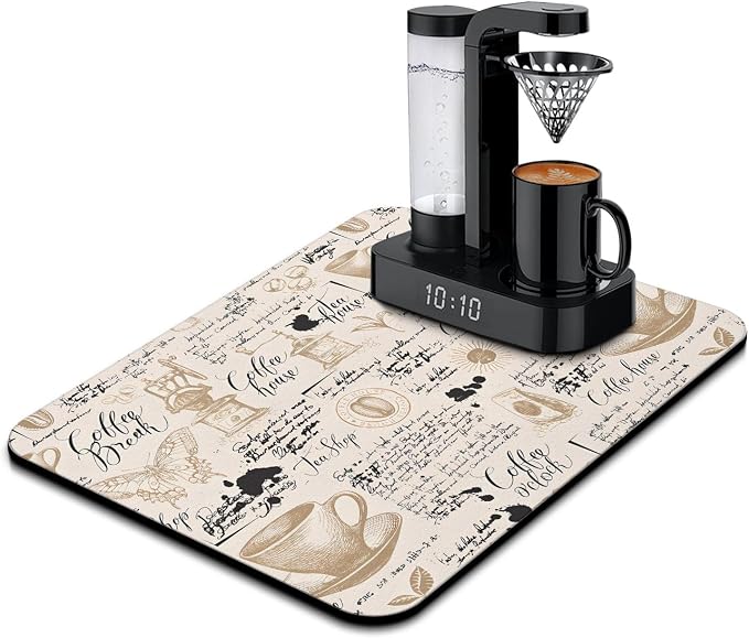 Coffee Bar Mat Accessories for Countertop Absorbent Hide Stain Rubber Backed by Safarsa