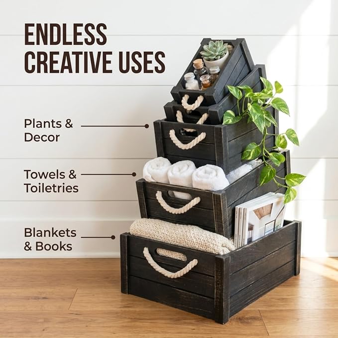 Set of 5 Rustic Nested Wooden Crates - Image 8