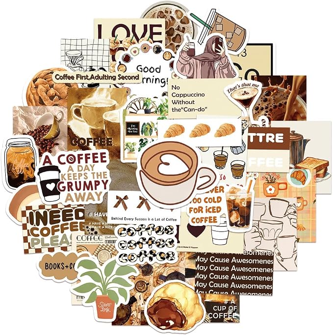 50PCS Coffee Stickers, Waterproof Vinyl Coffee Themed Decals by Unknown