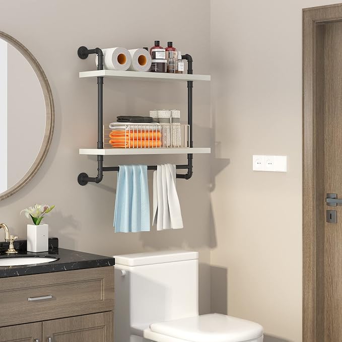 Helsin 24inch Industrial Pipe Shelving Bathroom Shelves Wall Mounted - Image 2
