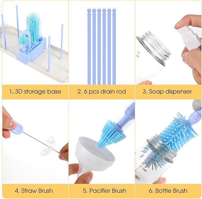 Travel Bottle Washing Kit with Storage Case, 7-in-1 Baby Travel Bottle Cleaner - Image 4