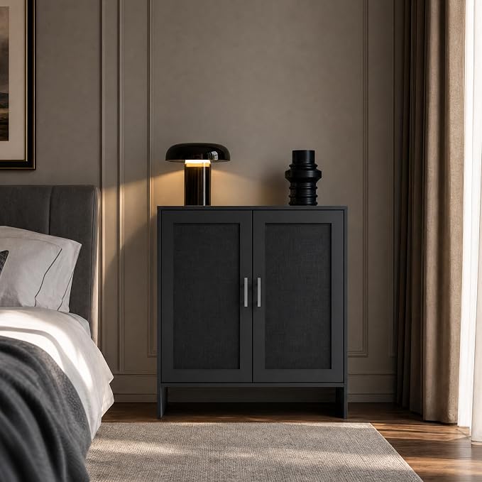 DHZ Buffet Cabinet with Storage, Farmhouse Sideboard with Black Rattan Doors & - Image 8