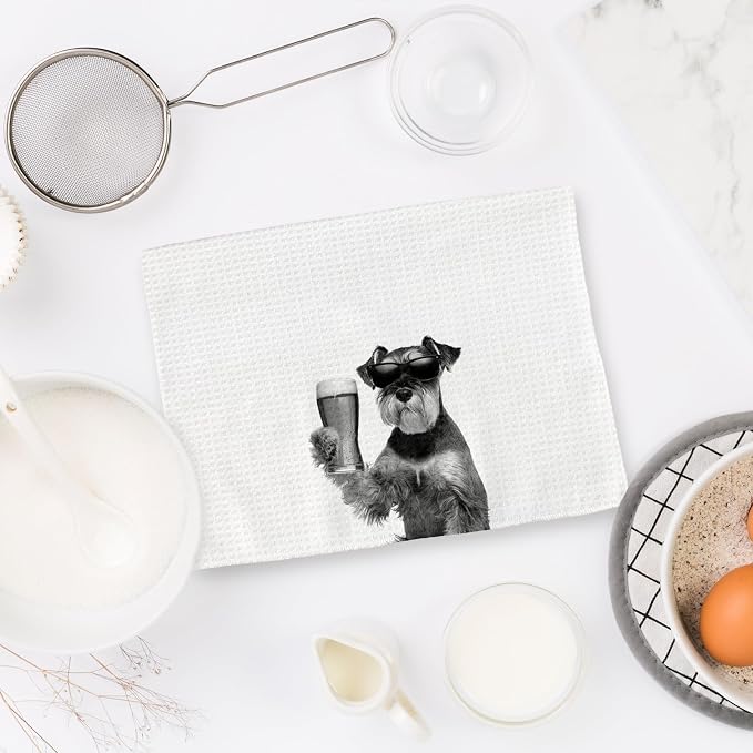 Gifts for Mini Schnauzer Dog Wine Lovers Kitchen Towels Set of 2, Schnauzer - Image 6