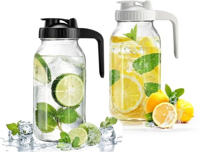 64oz Glass Pitcher with Lid & V-shaped Pour Spout by miradexic