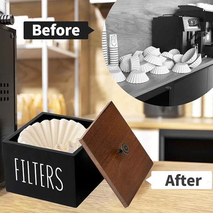 Coffee Filter Holder, Wooden Coffee Filter Container Coffee Filter Storage - Image 6