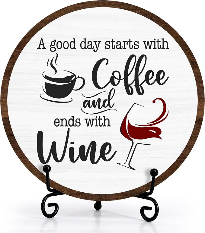 Coffee And Wine Desk Decor Sign, Rustic Funny Wooden Box Plaque, A Good Day by Zmyollo