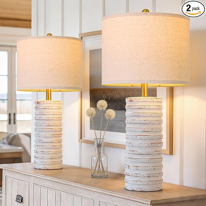 PoKat 27'' Tall Table Lamps for Living Room, Farmhouse Bedside Lamps Set of 2 by Pokat