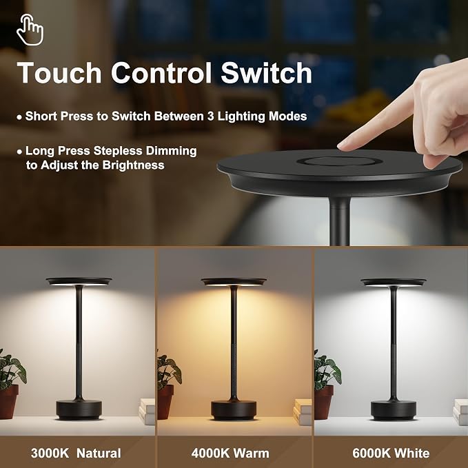 2 Pack Cordless Table Lamps Rechargeable, 5000mAh Portable LED Table Light - Image 2