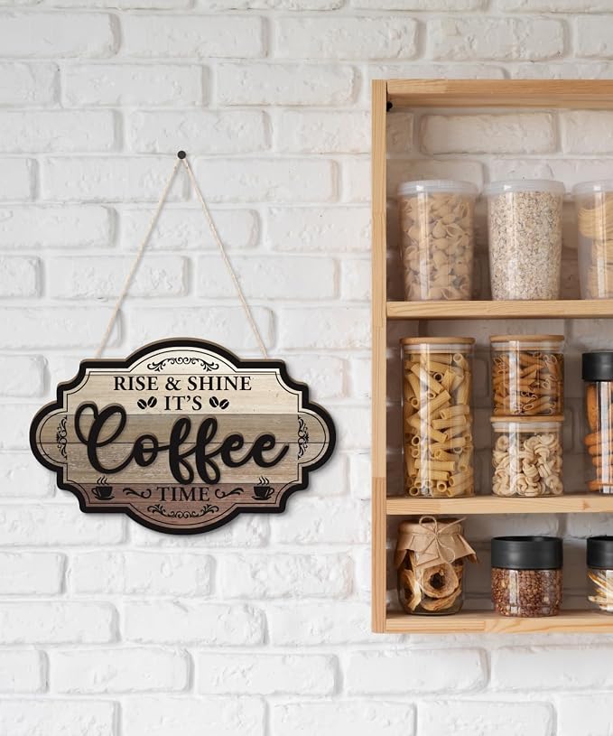 Putuo Decor Farmhouse Coffee Bar Sign, Rise & Shine Its Coffee Time Wall - Image 4