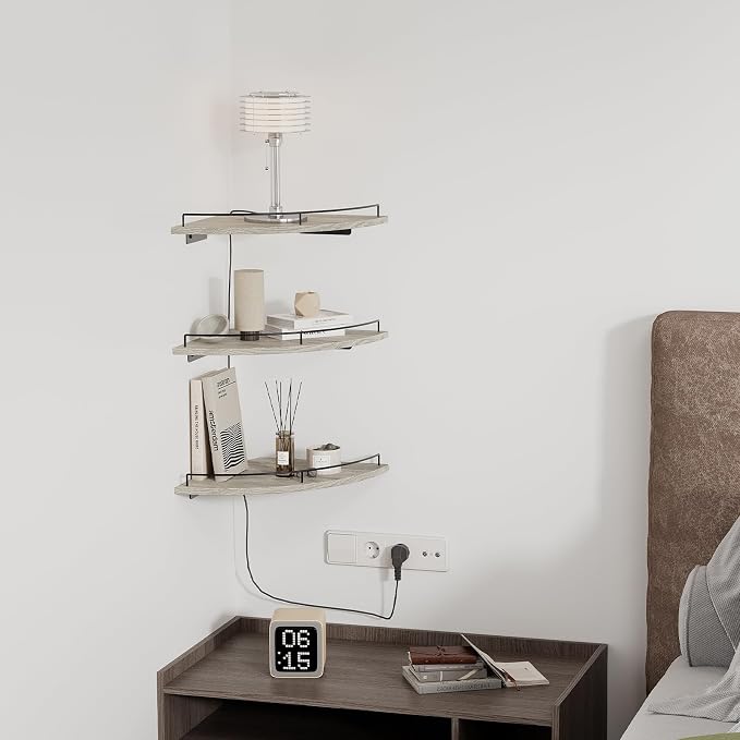 JJL Corner Shelf Wall Mounted, 12 Inches 3-Tier Floating Corner Shelf, - Image 4
