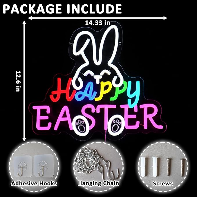 Happy Easter Neon Sign for Wall Decor Dimmable Bunny Led Sign for Bedroom - Image 2