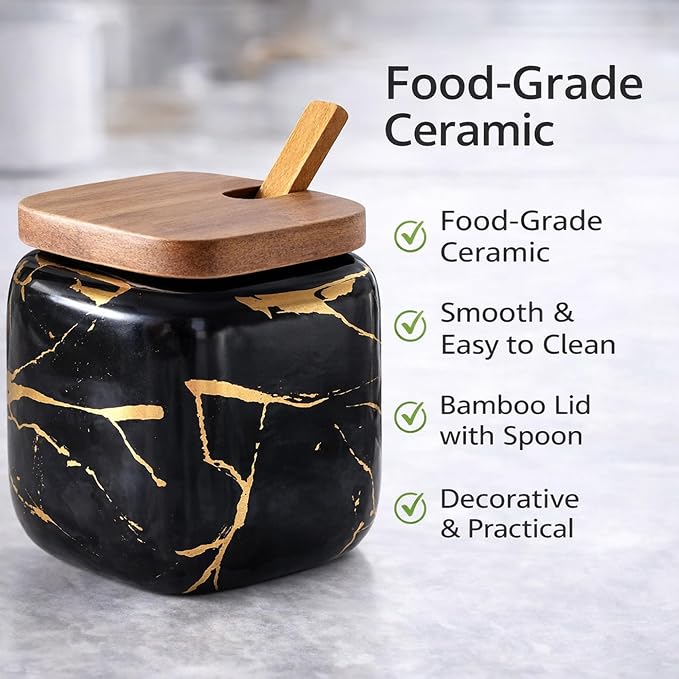 2 Sets of Marble Ceramic Sugar Bowl Ceramic Seasoning Jars - Image 7