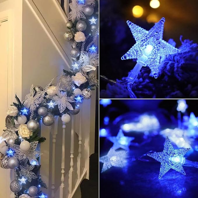 Minetom Blue and White Star String Lights Plug in - 33 ft 100 LED Star Fairy - Image 9