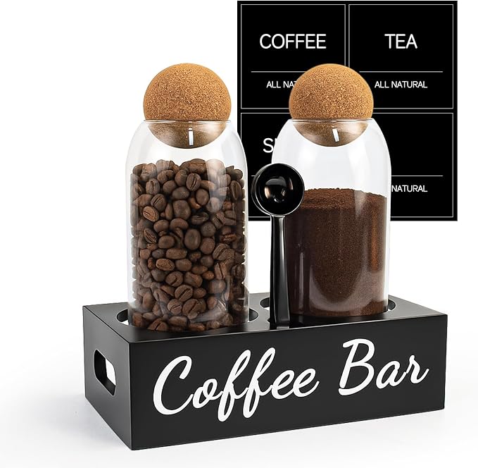 Coffee Container Set of 2 – 34oz Airtight Glass Coffee Bean Storage Jars by Trifolic