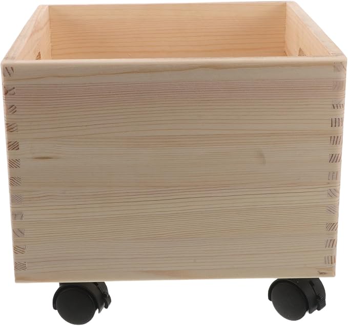 Unfinished Wood Crate: Rolling Crate On Wheels, Office Storage Cube Record by OSOLADY