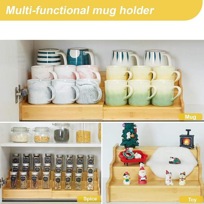 Hongtamoya 3-Tier Expandable Bamboo Mug Holder - Image 8