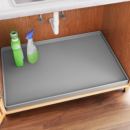 FLATO Waterproof Under Sink Mat 37" x 19" Shelf Liner for Kitchen and Bathroom, Cabinet Protector, Organizers and Storage, Flexible Silicone Drip Tray