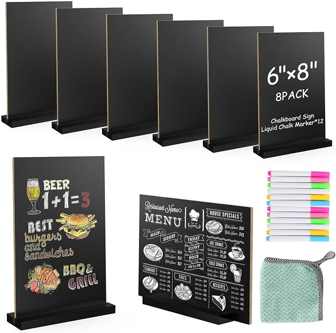 EHWINE Chalkboard Easel Sign Set, 8 Pack 6 x 8 Inch Double-Sided Wooden Boards by EHWINE