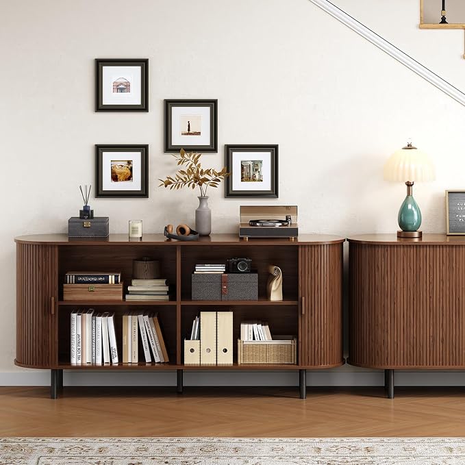 Buffet Cabinet with Storage, Fluted Sideboard Buffet with Sliding Door - Image 8