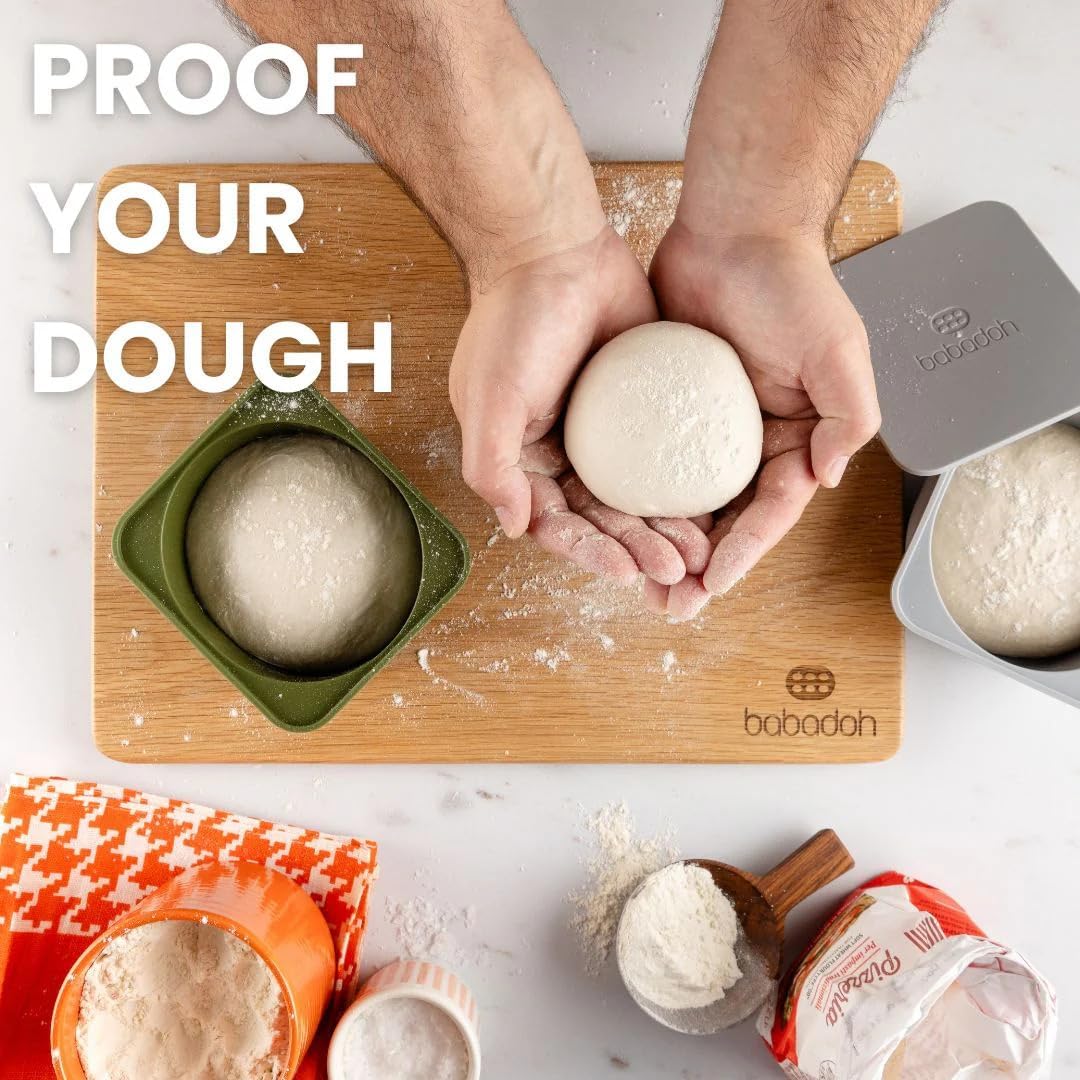 Babadoh Pizza Making Accessories | Pizza Dough Proofing Containers with Lids | Set of 3 | Dough Colour | Original Size (make 12" Pizzas)