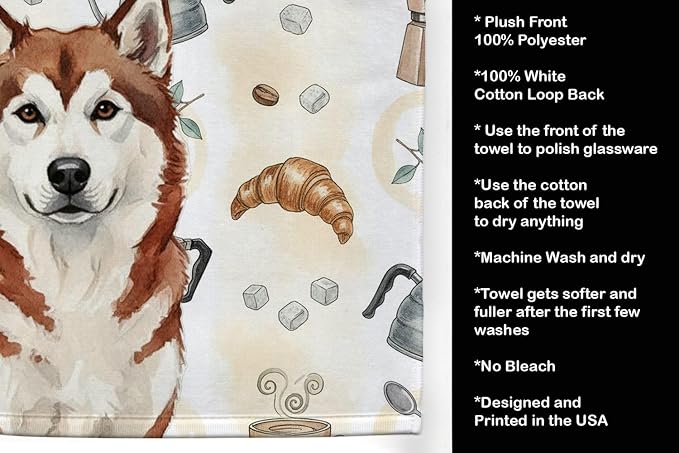 Caroline's Treasures Red and White Alaskan Malamute Coffee Bar Kitchen Towel - Image 4