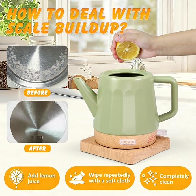 Ceramic Electric Kettle 1.2L, Automatic Shut Off Tea Kettle & Hot Water Boiler - Image 8
